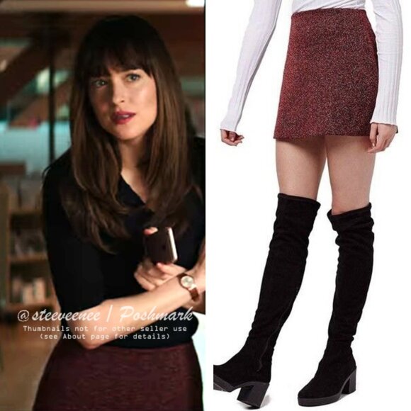 Topshop Red Herringbone Mini Skirt ASO Anastasia Steele - Picture 1 of 10